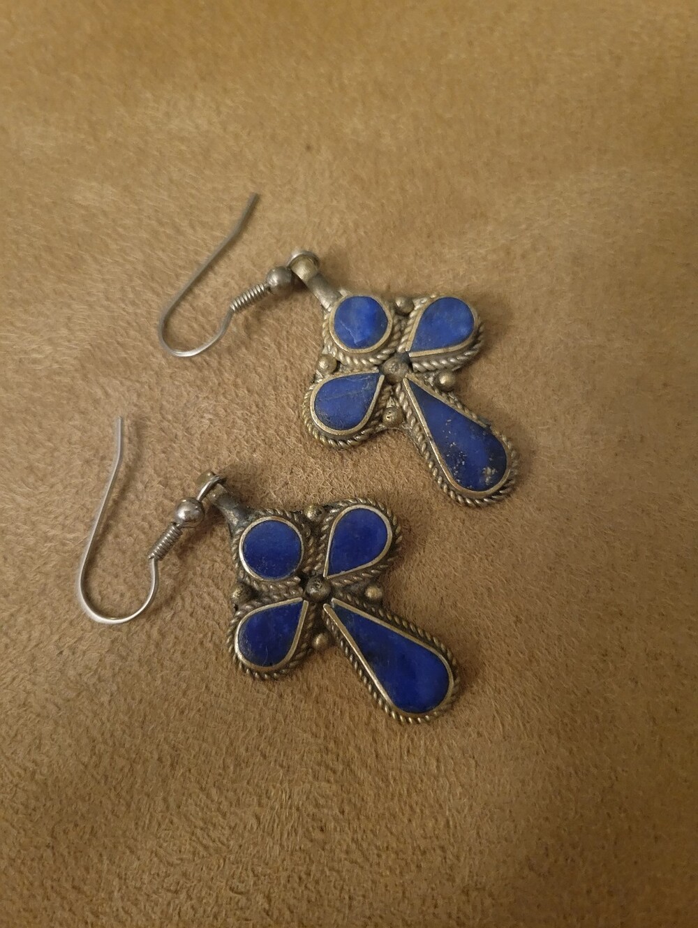 Lapis Lazuli Cross Drop Earrings - Picture 3 of 4